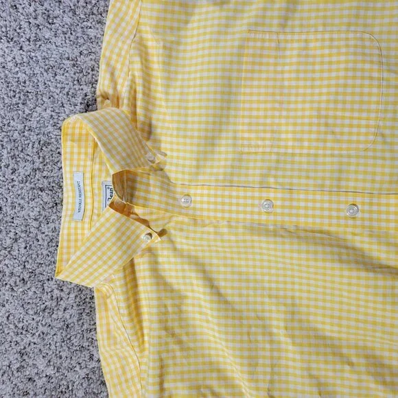 LL Bean Shirt Mens Large Yellow Plaid Button Down Short Sleeve Preppy - Picture 3 of 8